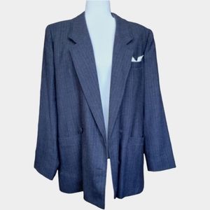 Vintage hand-made woolen long jacket blazer charcoal grey double breasted 10